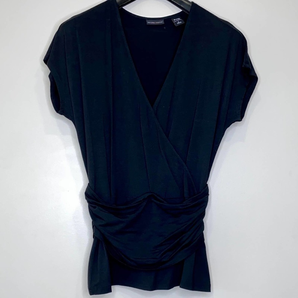 NY & Co Black Criss Cross Blouse Size Large